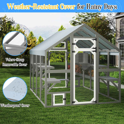 Extra Large Outdoor Catio, Weatherproof Walk-In Cat Enclosure with Bridges, Full Cover, 8 Platforms & 2 Resting Boxes