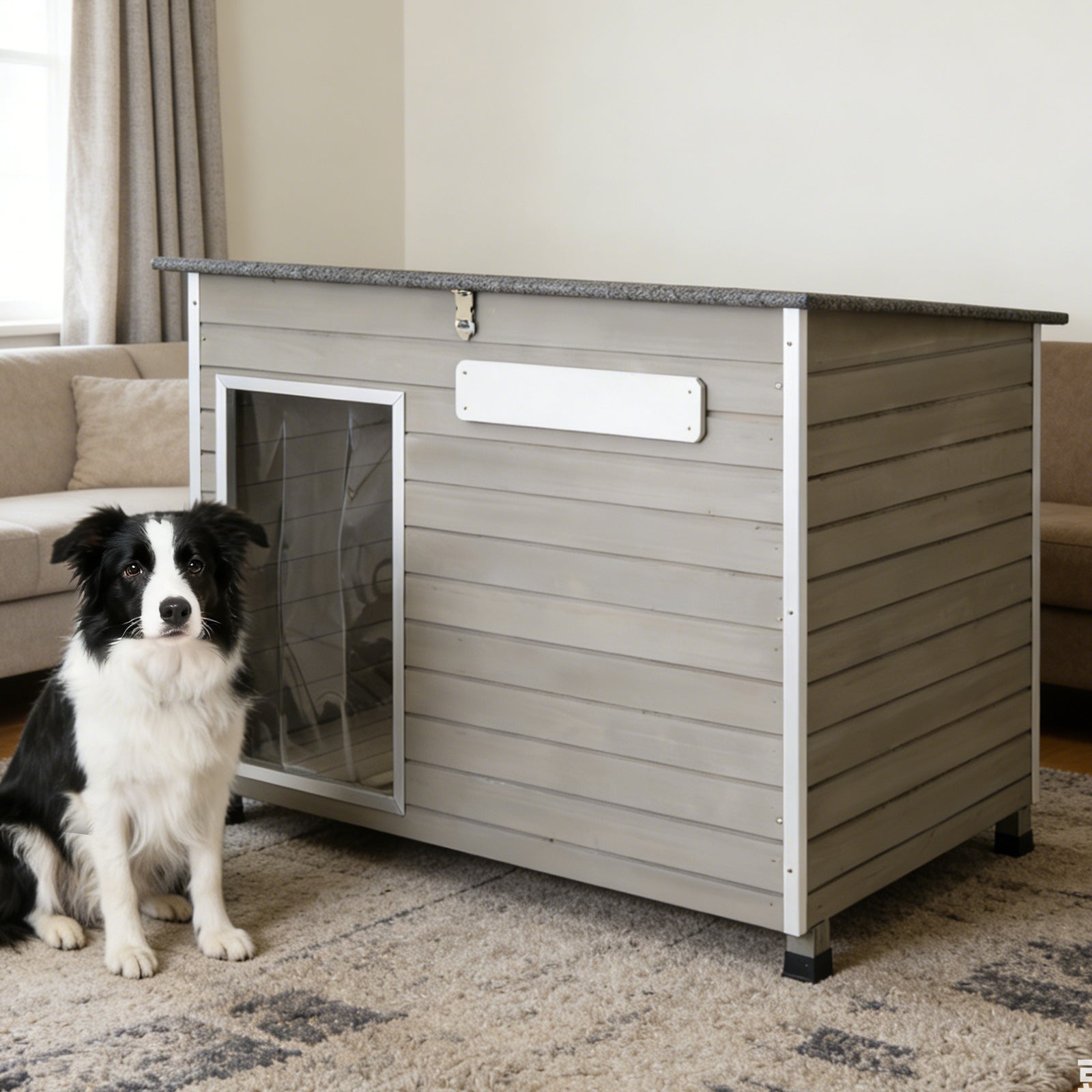 43.3”L Wooden Outdoor Dog Kennel with Anti-Chewing Iron Frames-PET65