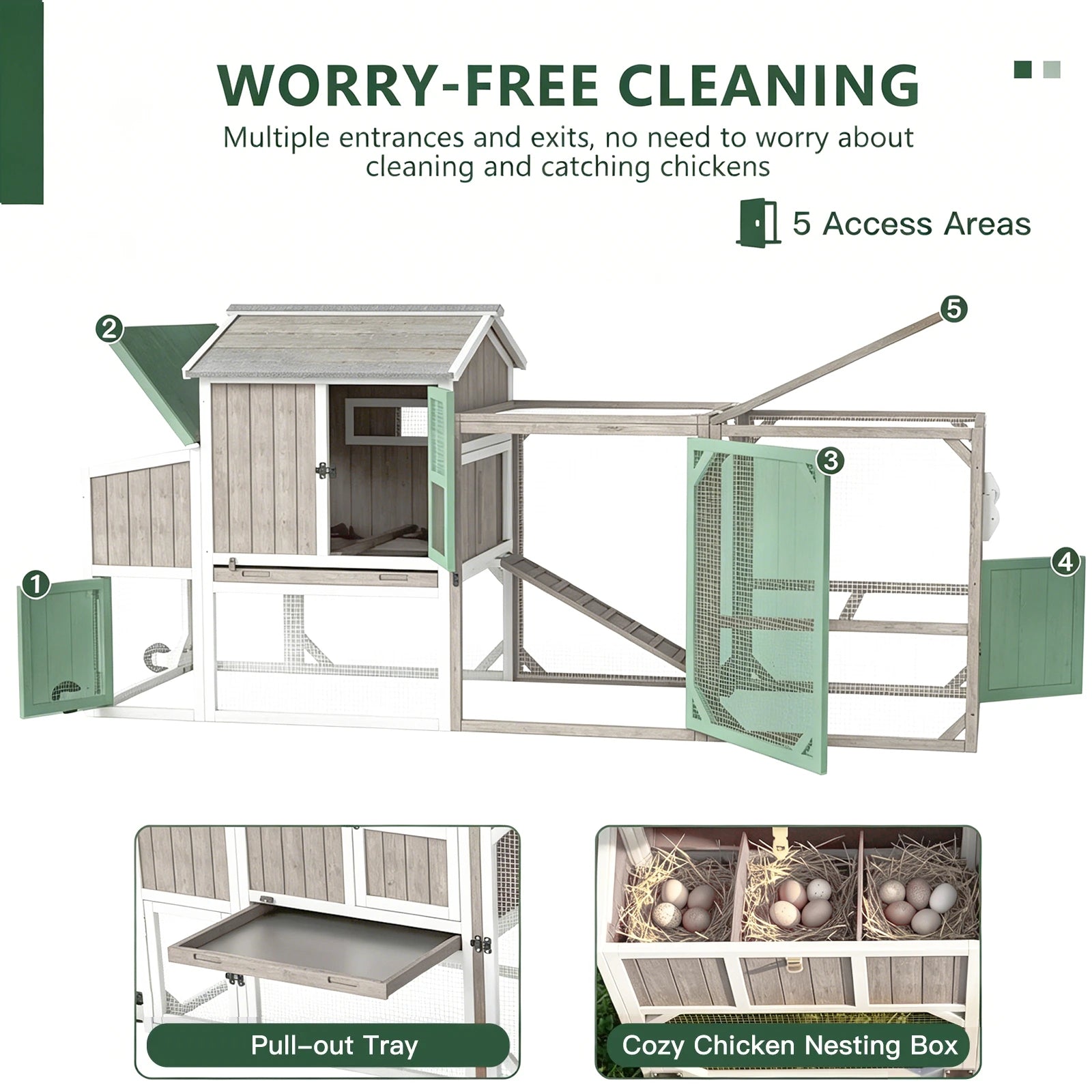 Medium Chicken Coop with Run for 4-8 Chickens Expandable to Large Coop - PET24