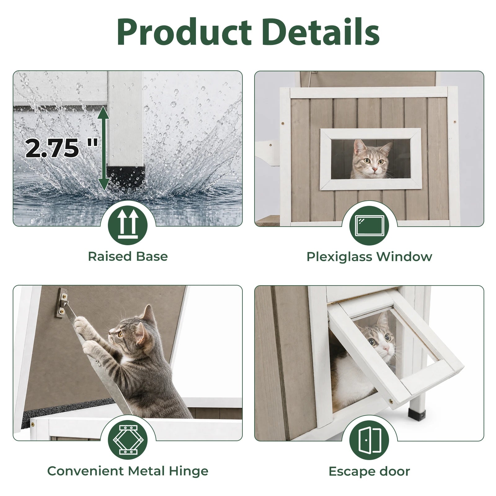 2-Story Weatherproof Wooden Cat House Spacious Outdoor Shelter - PET20