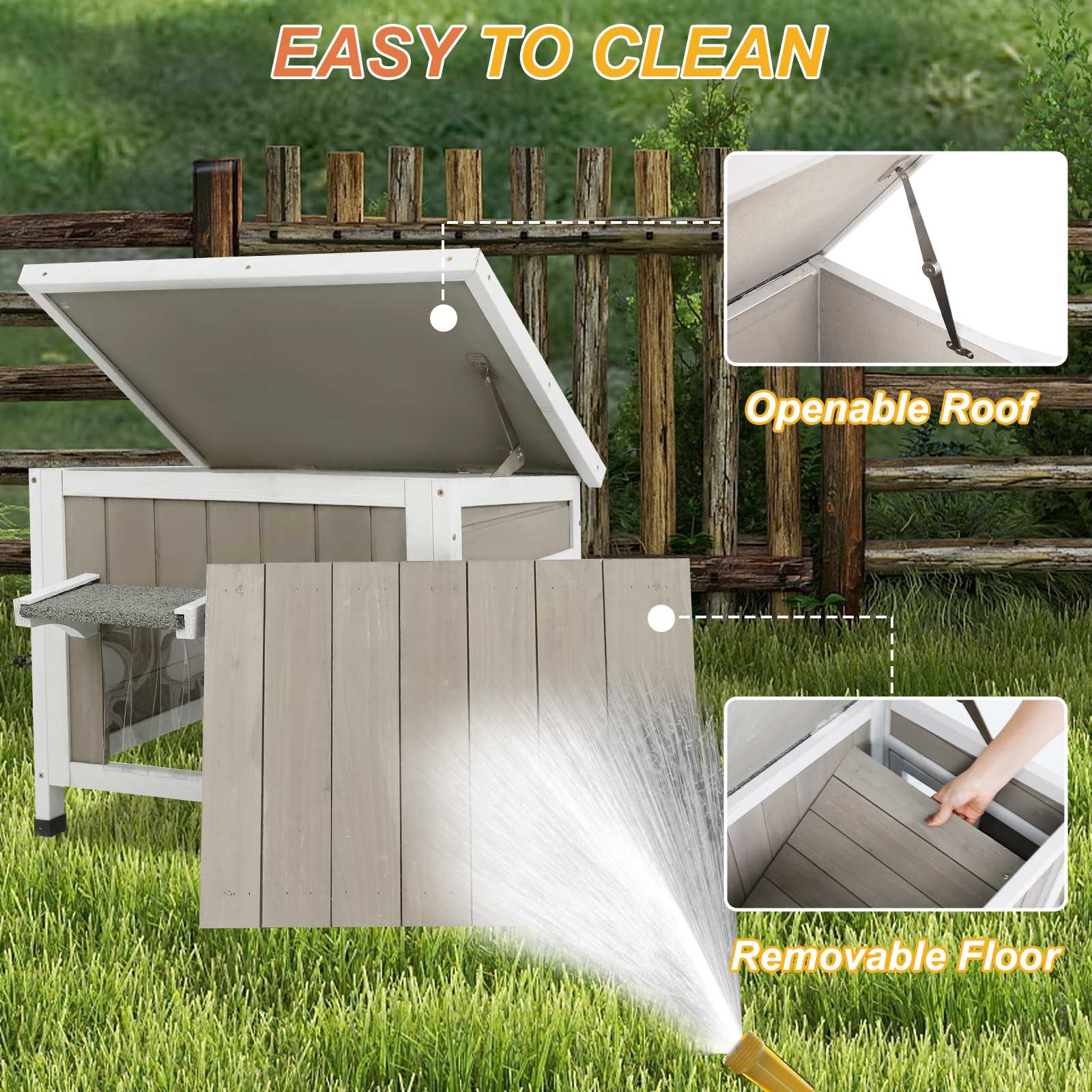 PETSCOSSET Outdoor Cat House for Feral Cats, Weatherproof Wooden Shelter with Open Roof, Easy to Assemble, 22.4"x18.4"x17.5"