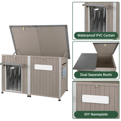 xl dog house with dual hinged roofs and PVC curtain