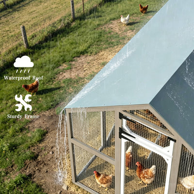 Large Chicken Coop for 8-12 Chickens, Walk-In Run with Nesting Boxes-PET29