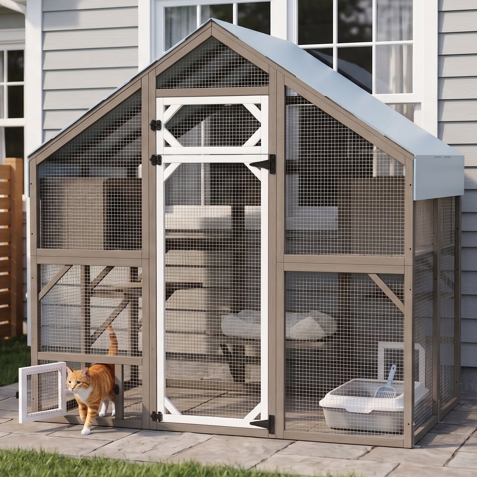 Extra Large Walk-in Catio with Multi Platforms, Two Rest Rooms - PET03