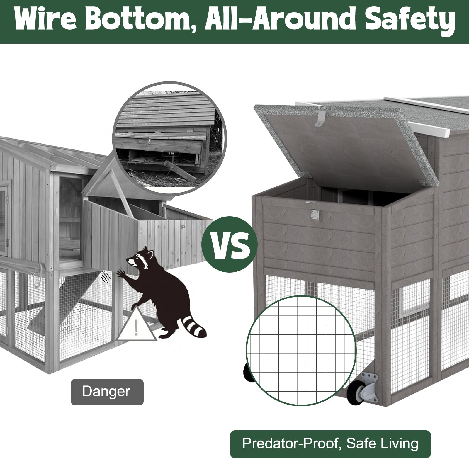 Small Chicken Coop with Run for 2-3 Chickens with Wheels