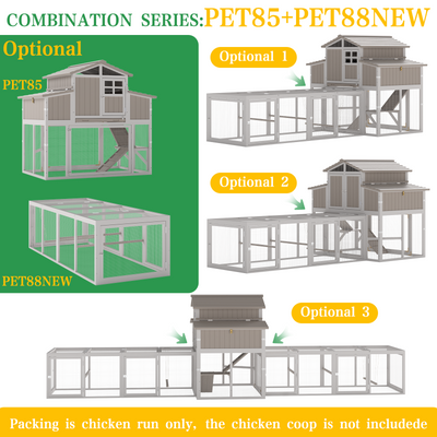 PETSCOSSET 106"L Chicken Coop with Run, Large Chicken Tractor Outdoor Hen House for 2-6 Chickens with 4 Nesting Boxes