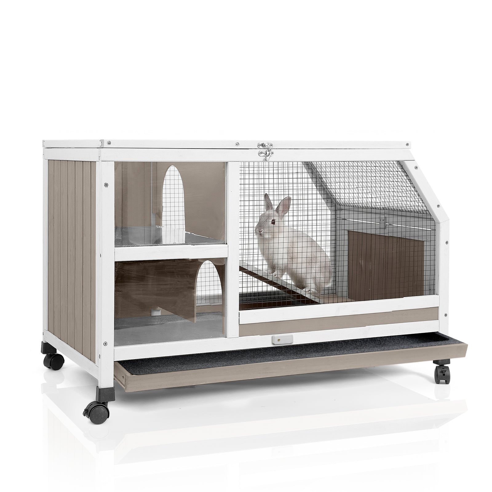 PETSCOSSET Rabbit Hutch (36.2"L) - 2-Level, Wheels & Tray - PET36