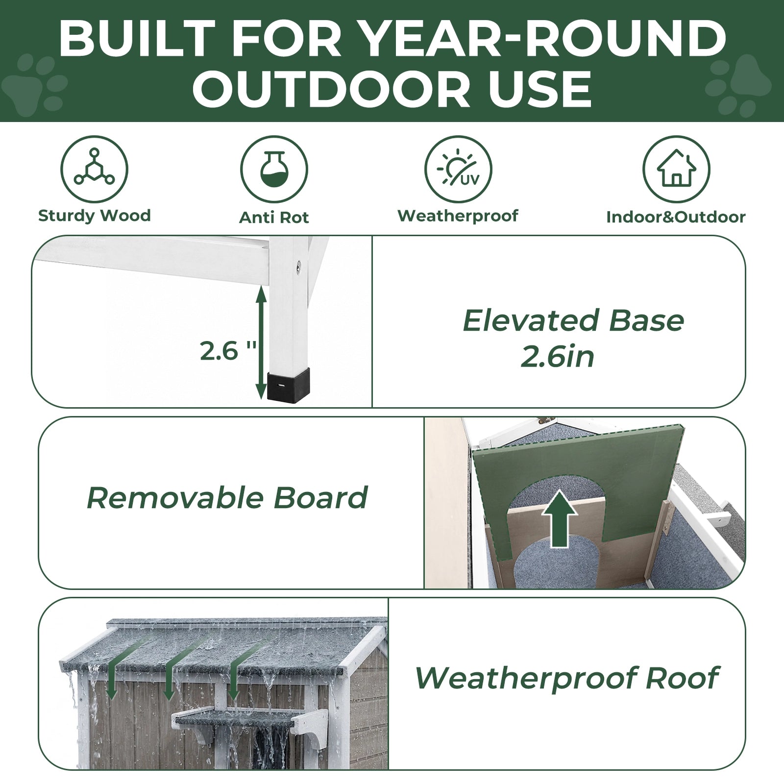 Insulated Outdoor Cat House with Balcony, Weatherproof Wooden Shelter & Open Roof-PET72-TI