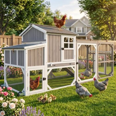 Medium Chicken Coop with Run for 4-8 Chickens Expandable to Large Coop - PET24