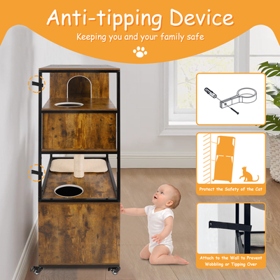 Mobile cat washroom furniture with multiple platforms