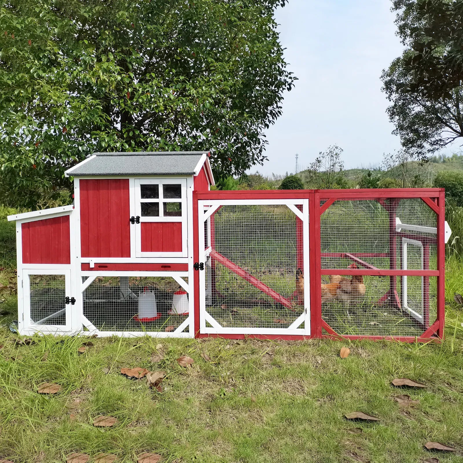 Medium Chicken Coop with Run for 4-8 Chickens Expandable to Large Coop