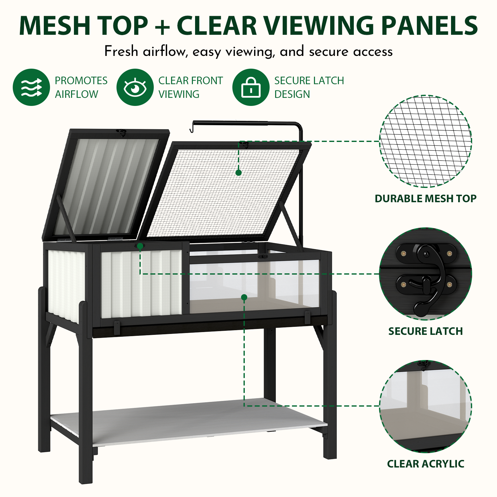 Tortoise Enclosure with Detachable Legs, Light Stand & Storage Shelf-TOR05