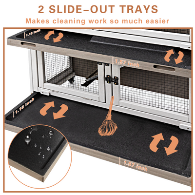 Rabbit hutch placed on patio, ideal for indoor or outdoor use