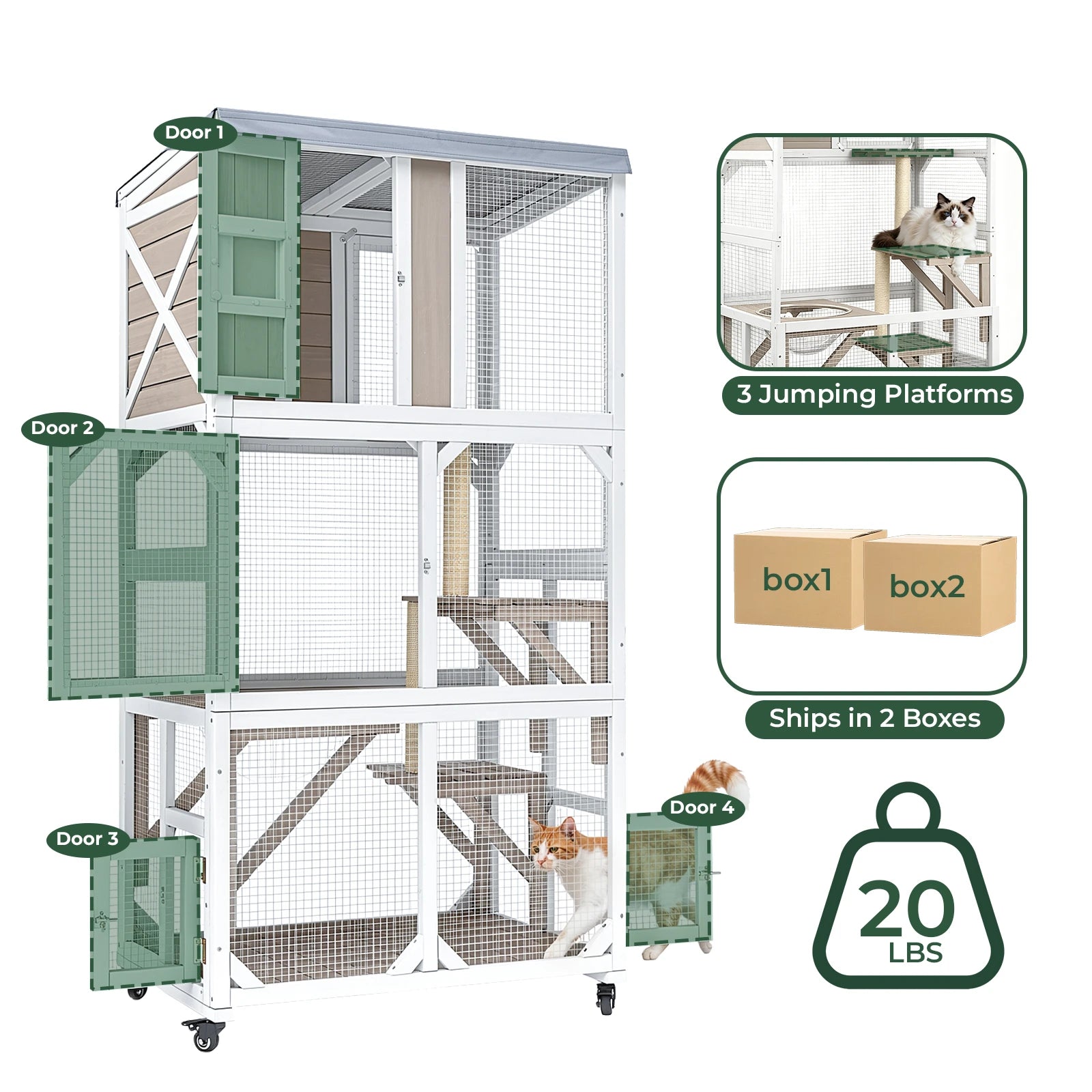 63.5"Mobile  Catio Enclosure on Wheels with Scratching Posts & Window Access-PET77