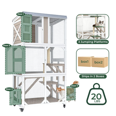 63.5"Mobile  Catio Enclosure on Wheels with Scratching Posts & Window Access-PET77
