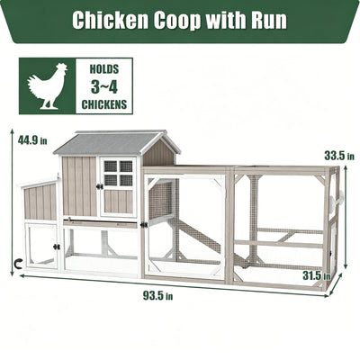 Medium Chicken Coop with Run for 4-8 Chickens Expandable to Large Coop - PET24
