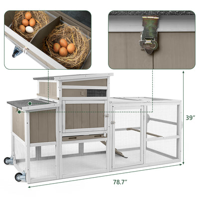 Medium Chicken Coop with Run for 2-6 Chickens with Wheels - PET23NEW
