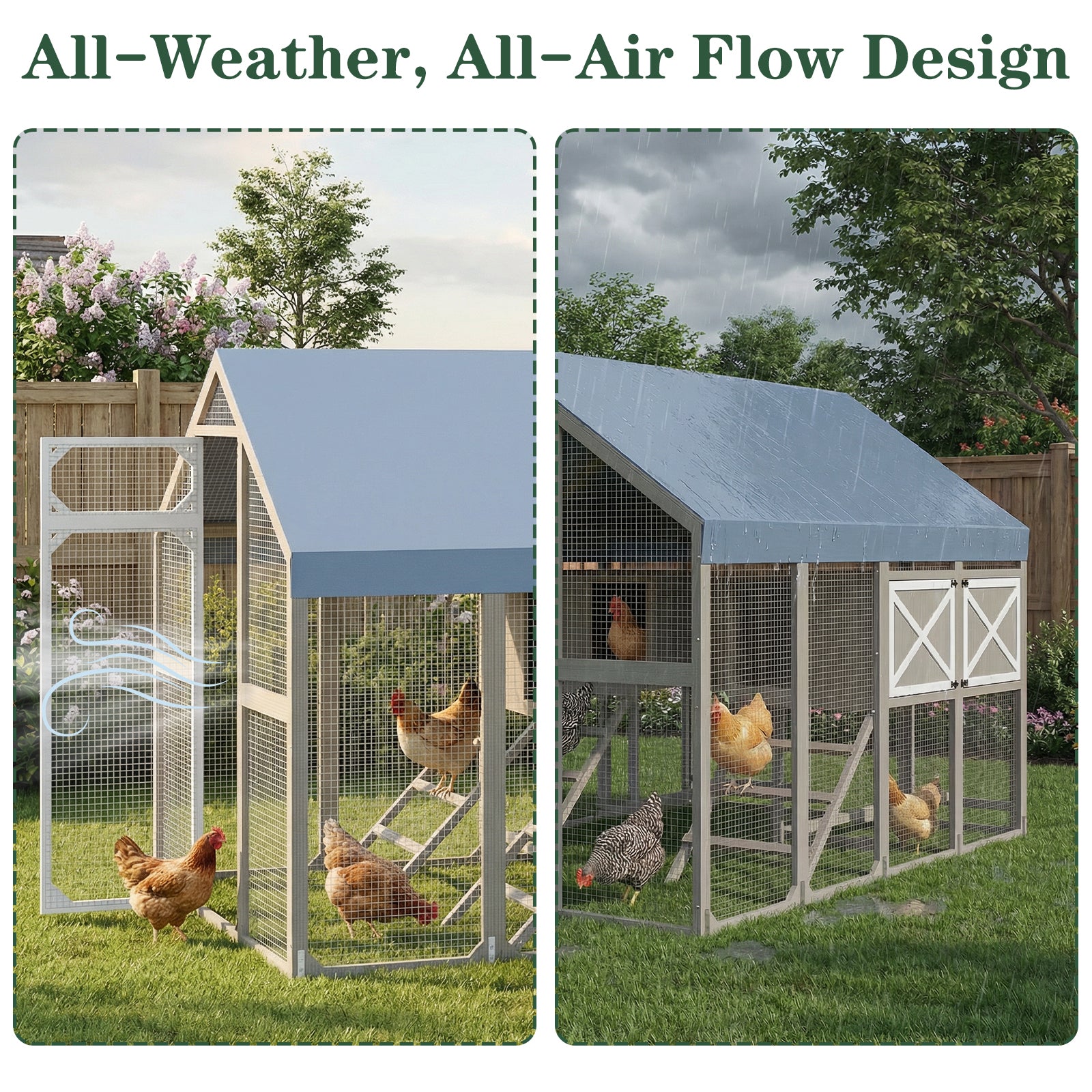 Large Chicken Coop for 8-12 Chickens, Walk-In Run with Nesting Boxes-PET29