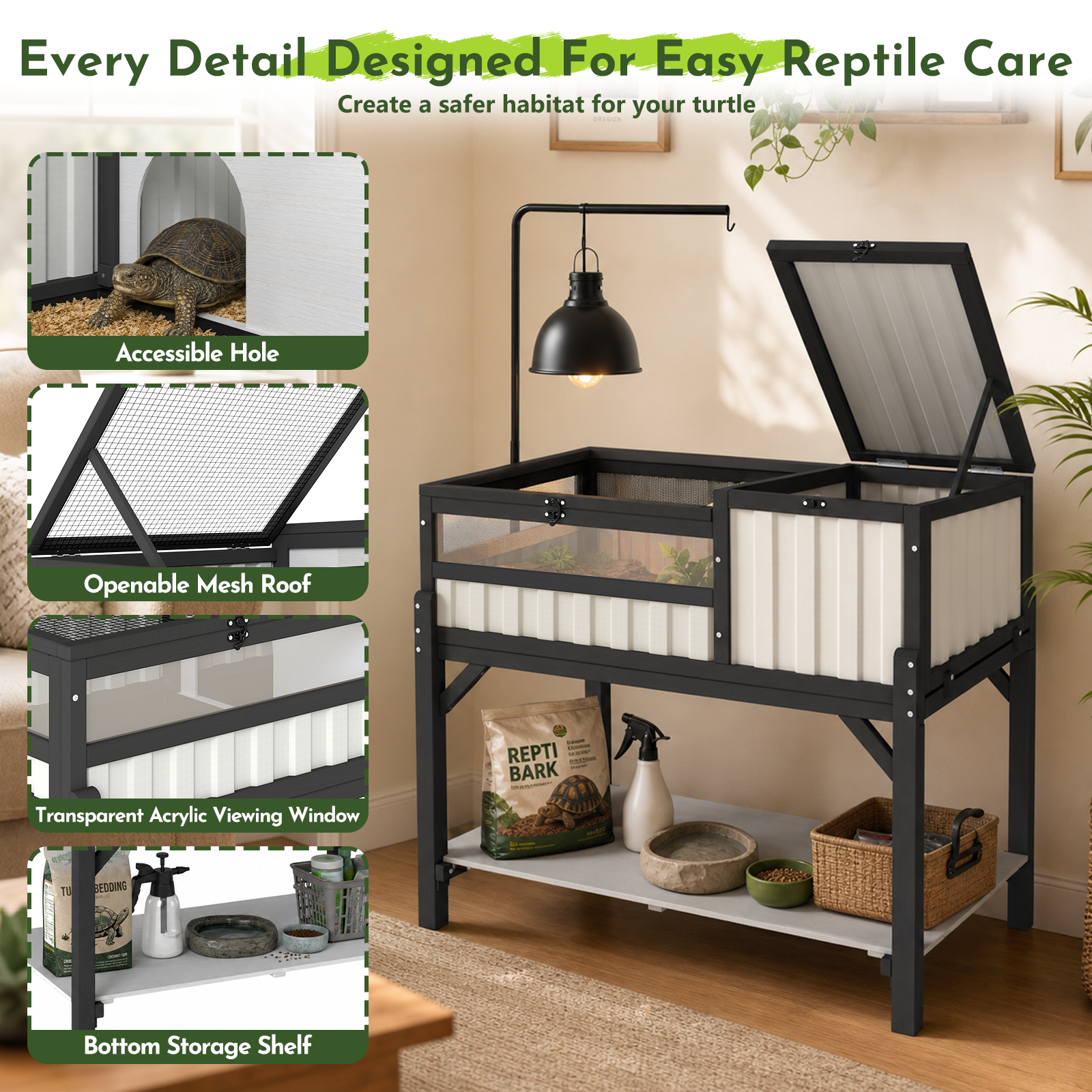 Elevated Tortoise Enclosure  with Lamp Stand & Storage Shelf-TOR06