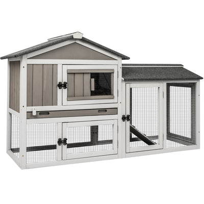PETSCOSSET PET35 55.1″L grey two-story wooden rabbit hutch