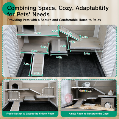 Side angle of multi-level hamster cage with wire mesh