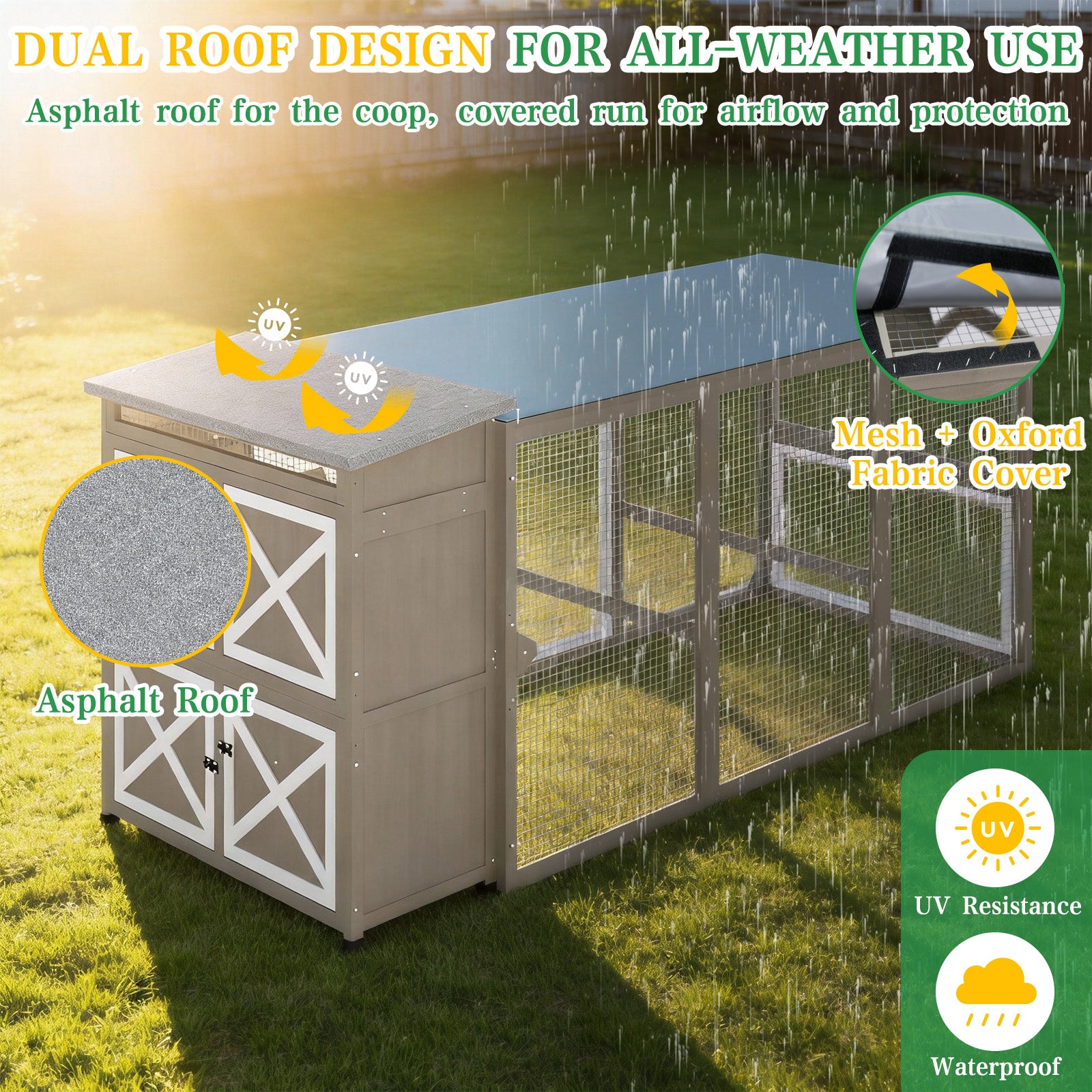 Large 6-Nest Chicken Coop with Run, Waterproof Cover for 4-6 Hens-PET28
