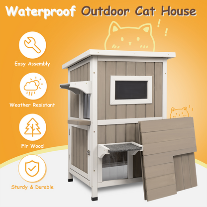 Weatherproof Two-Story Feral Cat Shelter Cat House -PET20