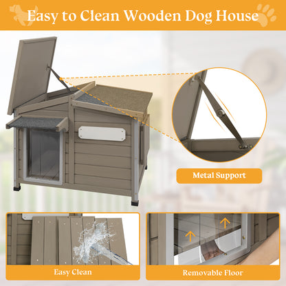 Grey dog kennel with secure construction for medium-sized dogs