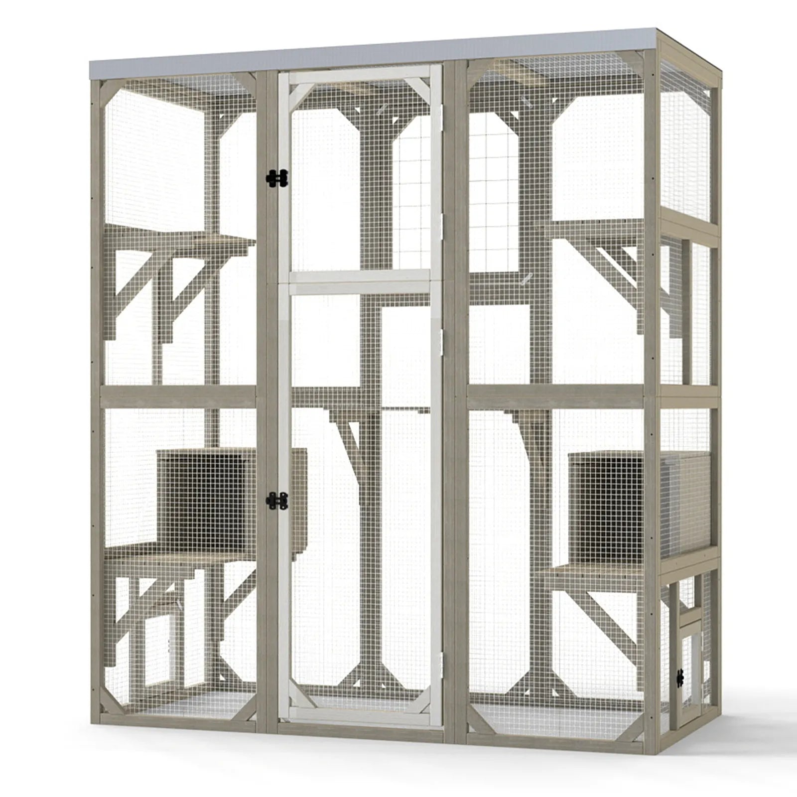 Large Solid Wood Outdoor Catio Enclosure with Platforms - PET16NEW