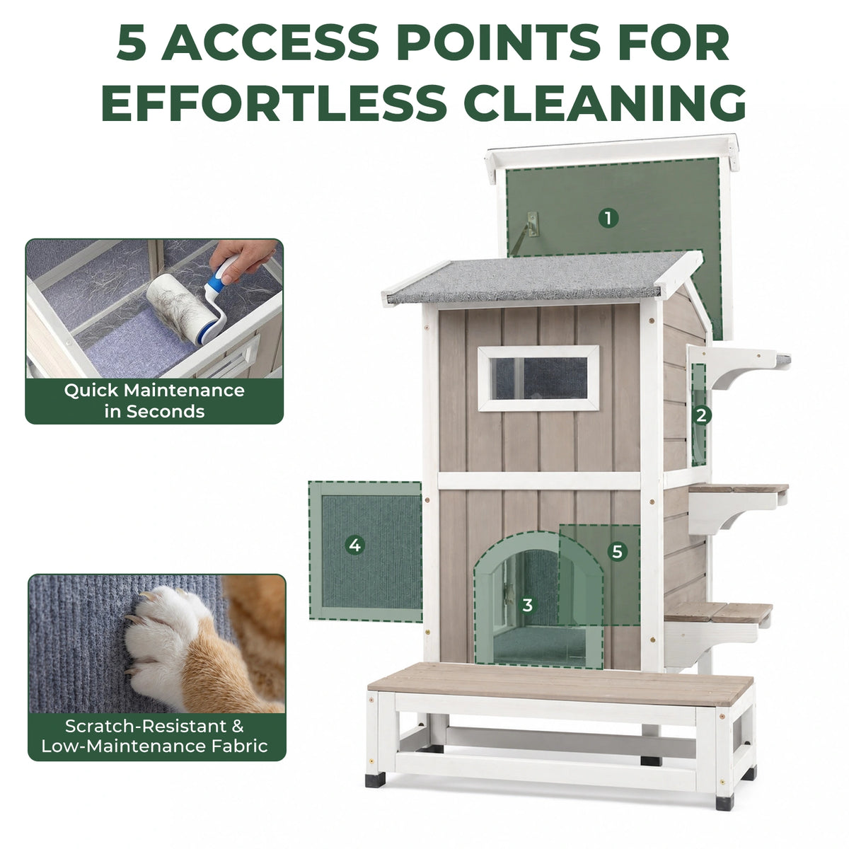 2-Story Insulated Wooden Cat House with Balcony & Escape Door- PET71-TI