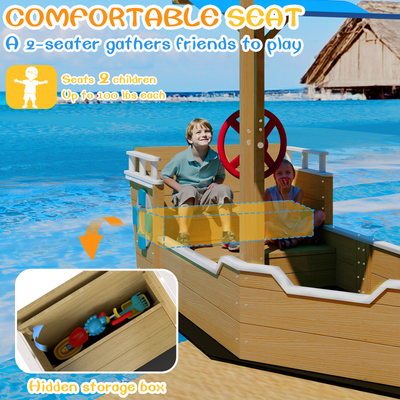 UV-Resistant Ship Sandbox with Built-in Seats & Storage, Liner, for Kids 2-8-GF02