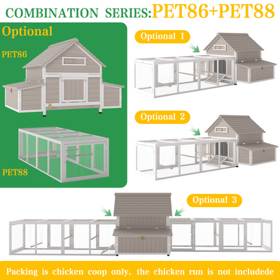 PETSCOSSET 106"L Chicken Coop with Run, Large Chicken Tractor Outdoor Hen House for 2-6 Chickens with 4 Nesting Boxes