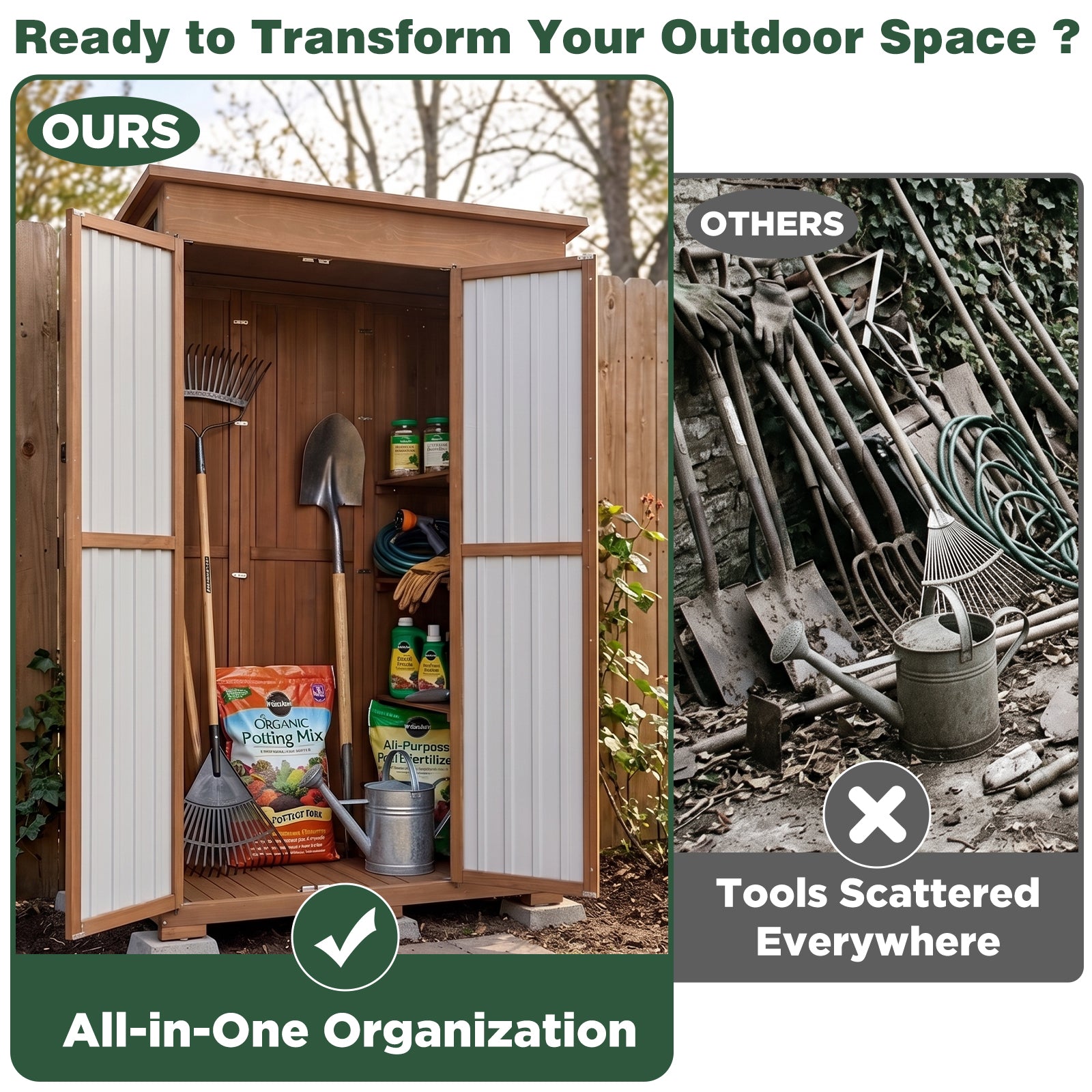 Extra Large (70.5 ″ Tall) Outdoor Storage Cabinet with Fold-Out Work Table-GF38