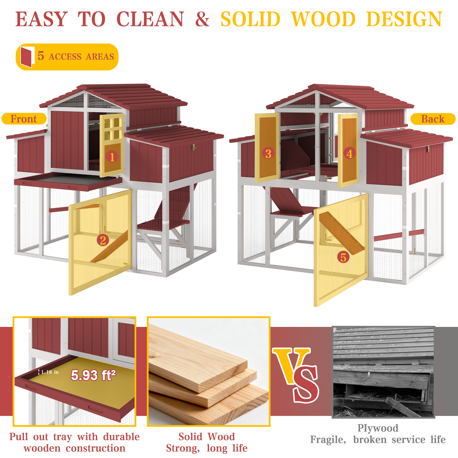 Expandable Large Chicken Coop Hen House with Run & 4 Nesting Boxes-PET85-REDWHITE