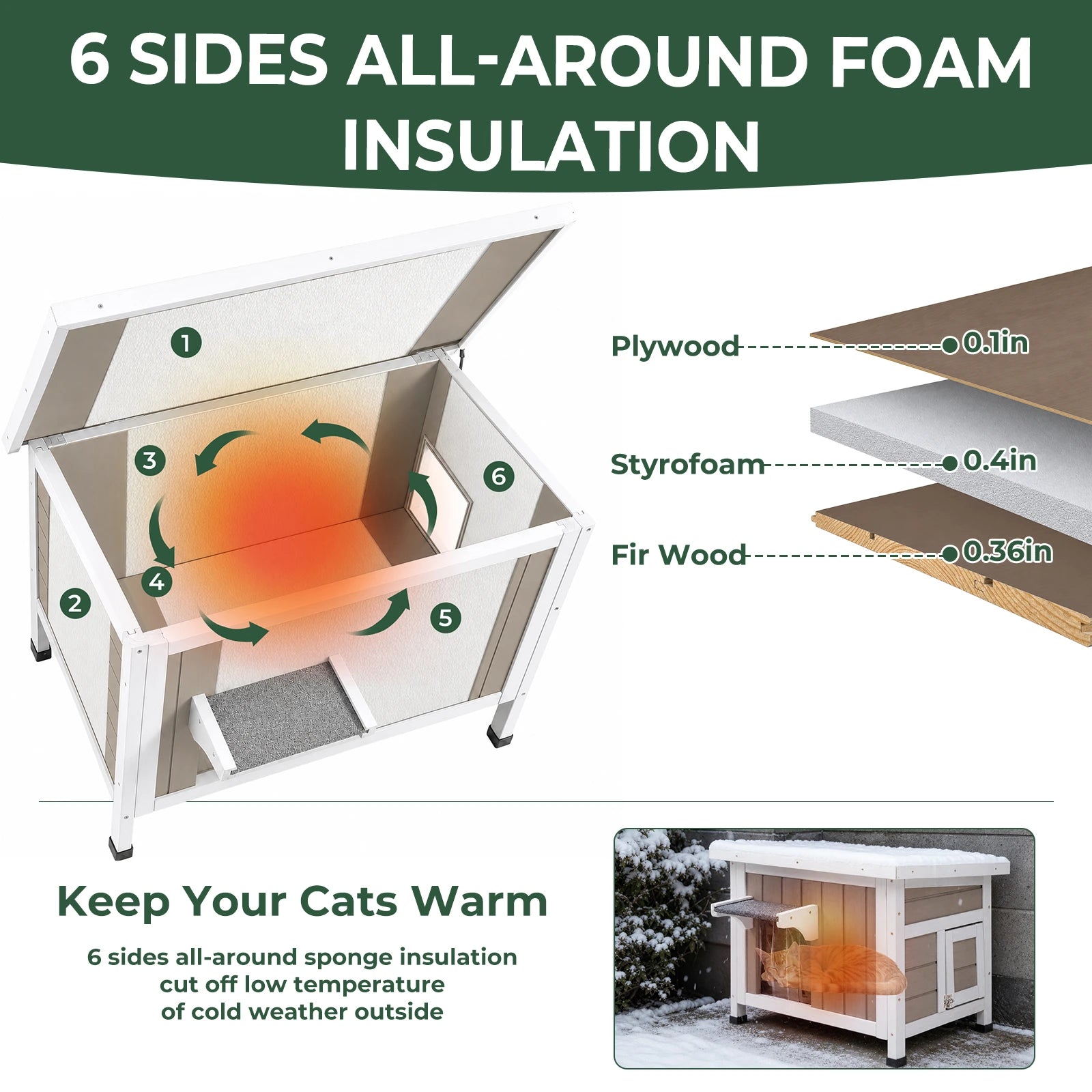 30.7" Outdoor Insulated Cat House Weatherproof Feral Shelter with Foam & Raised Base-PET75