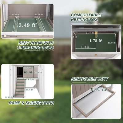 Small Chicken Coop with Run for 2–3 Chickens-Transparent Baffle Roof - PET82