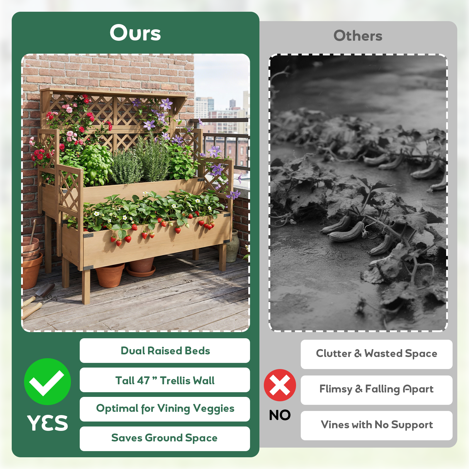 2-Tier Raised Garden Bed with Trellis & Reinforced Corners-GF53