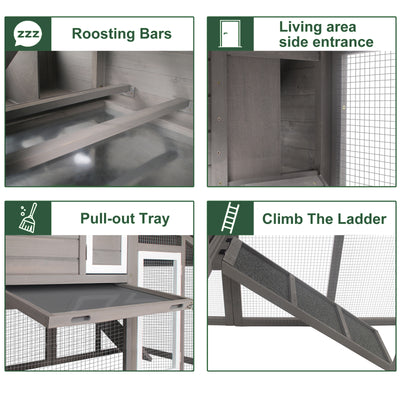 Small Chicken Coop with Run for 2–3 Chickens with Wheels – 01-Gray