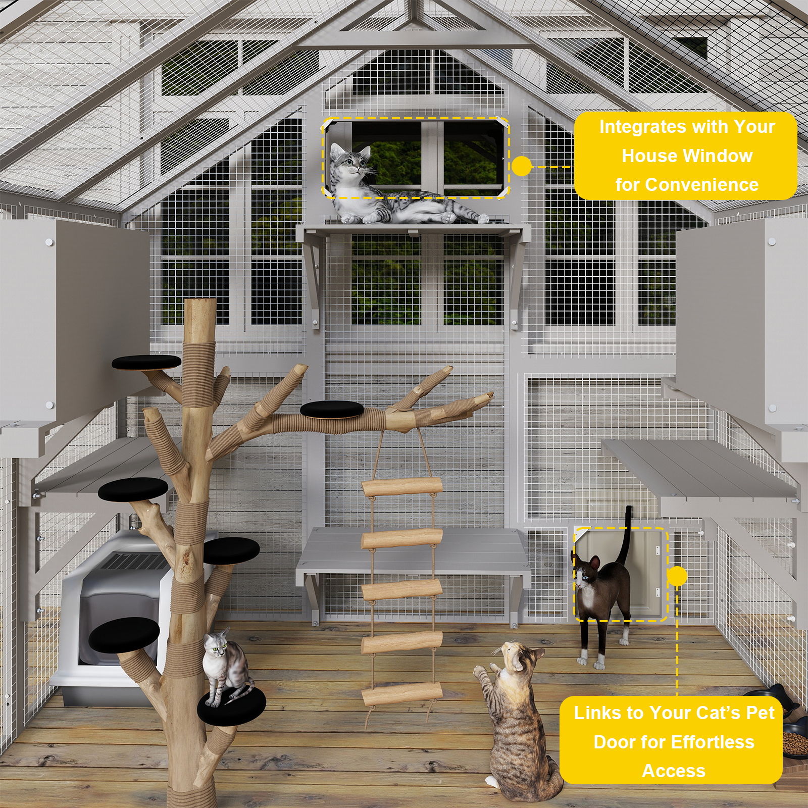 Weatherproof Walk-In Cat Enclosure with Bridges,4 Platforms & 2 Resting Boxes-PET12NEW