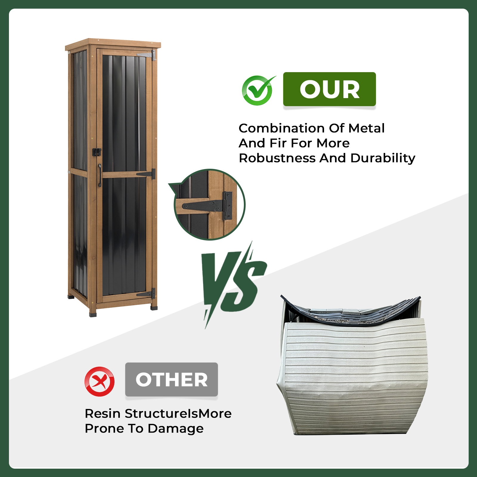 62" Tall Narrow Outdoor Storage Cabinet Waterproof Shed with Metal Top-GF36