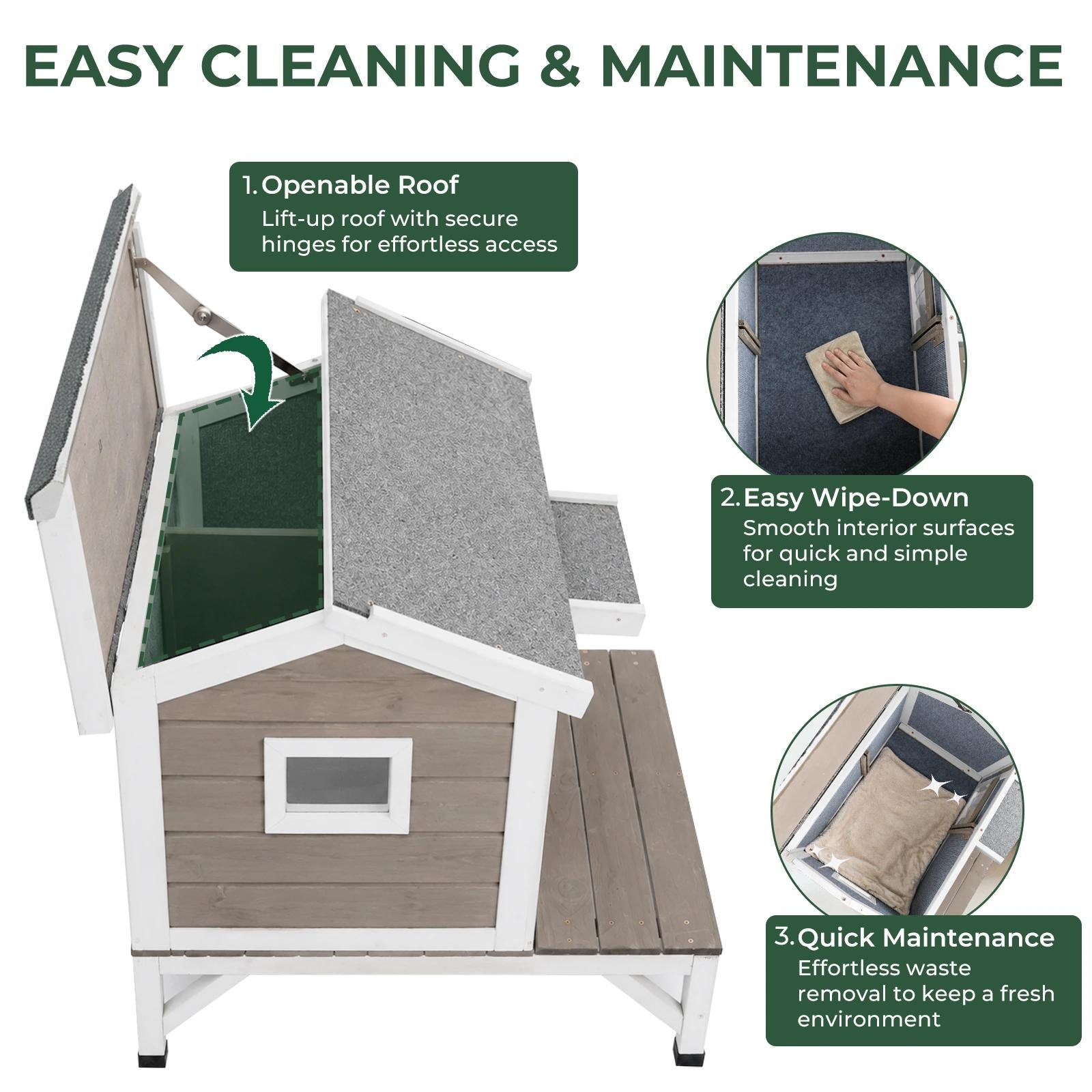 Insulated Outdoor Cat House with Balcony, Weatherproof Wooden Shelter & Open Roof-PET72-TI