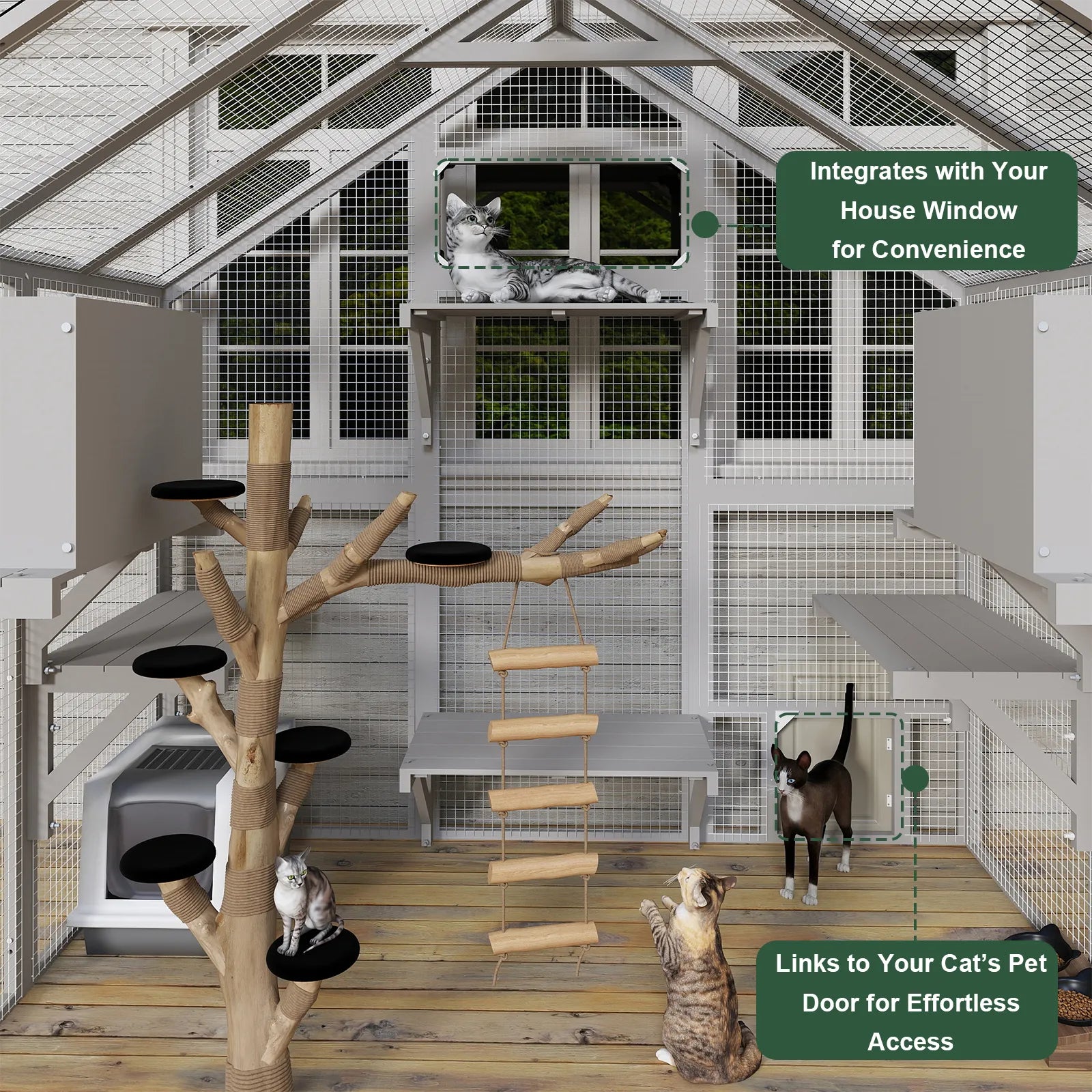 Expandable Outdoor Cat Catio with Muti Platforms, Two Rest Rooms-PET03