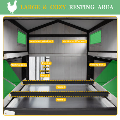 Large chicken coop with run for 4–12 chickens, includes 4 nesting boxes - PET27
