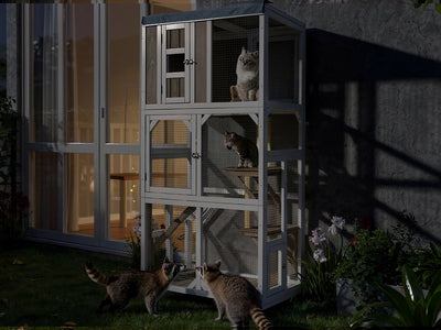 63.5"Mobile  Catio Enclosure on Wheels with Scratching Posts & Window Access-PET77