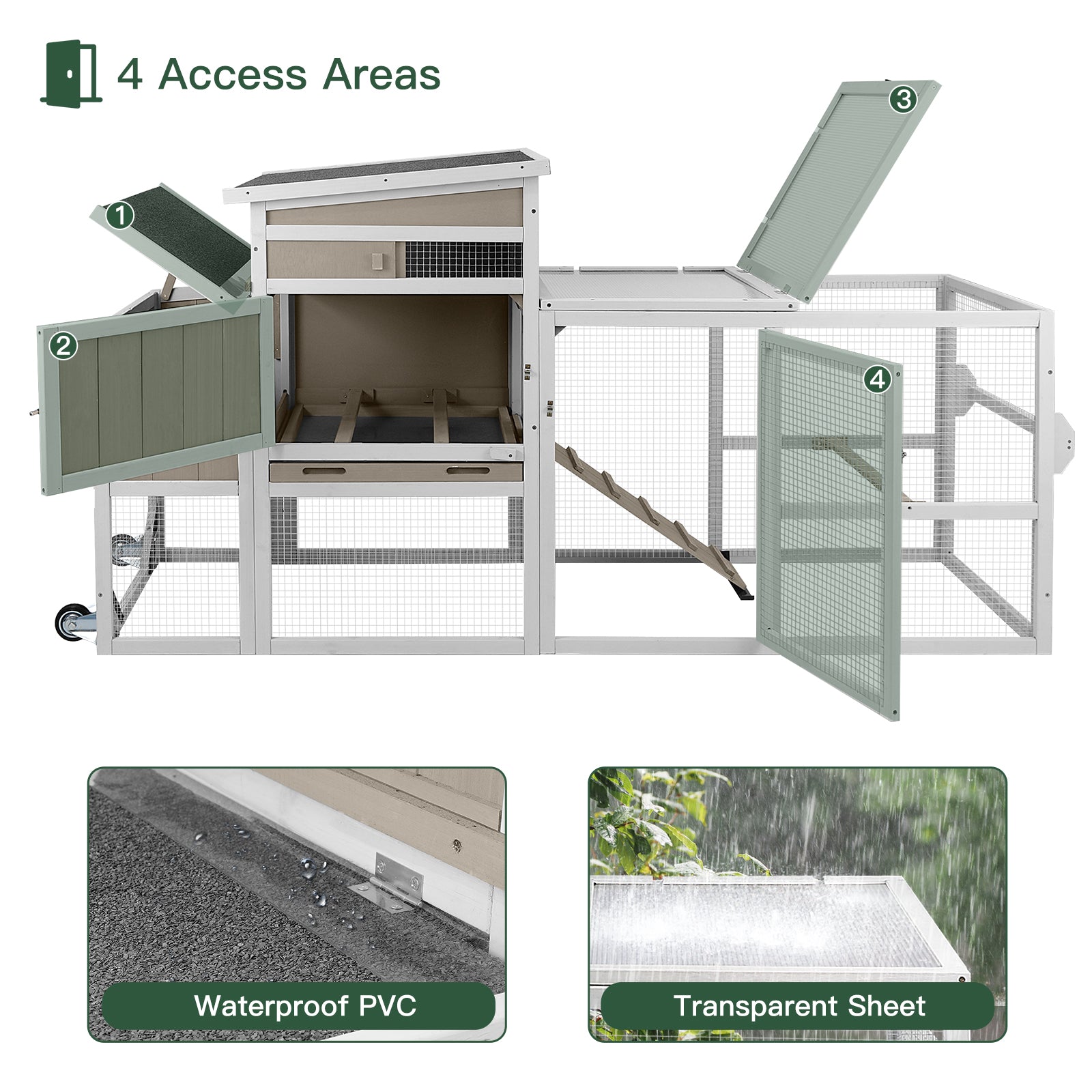 Medium Chicken Coop with Run for 2-6 Chickens with Wheels - PET23NEW