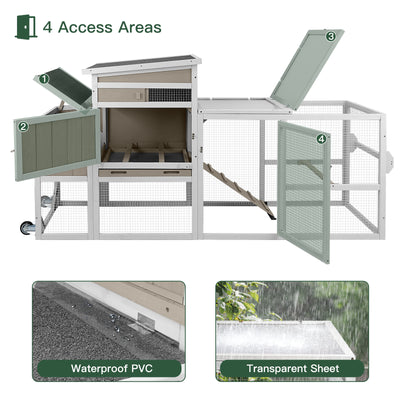 Medium Chicken Coop with Run for 2-6 Chickens with Wheels - PET23NEW