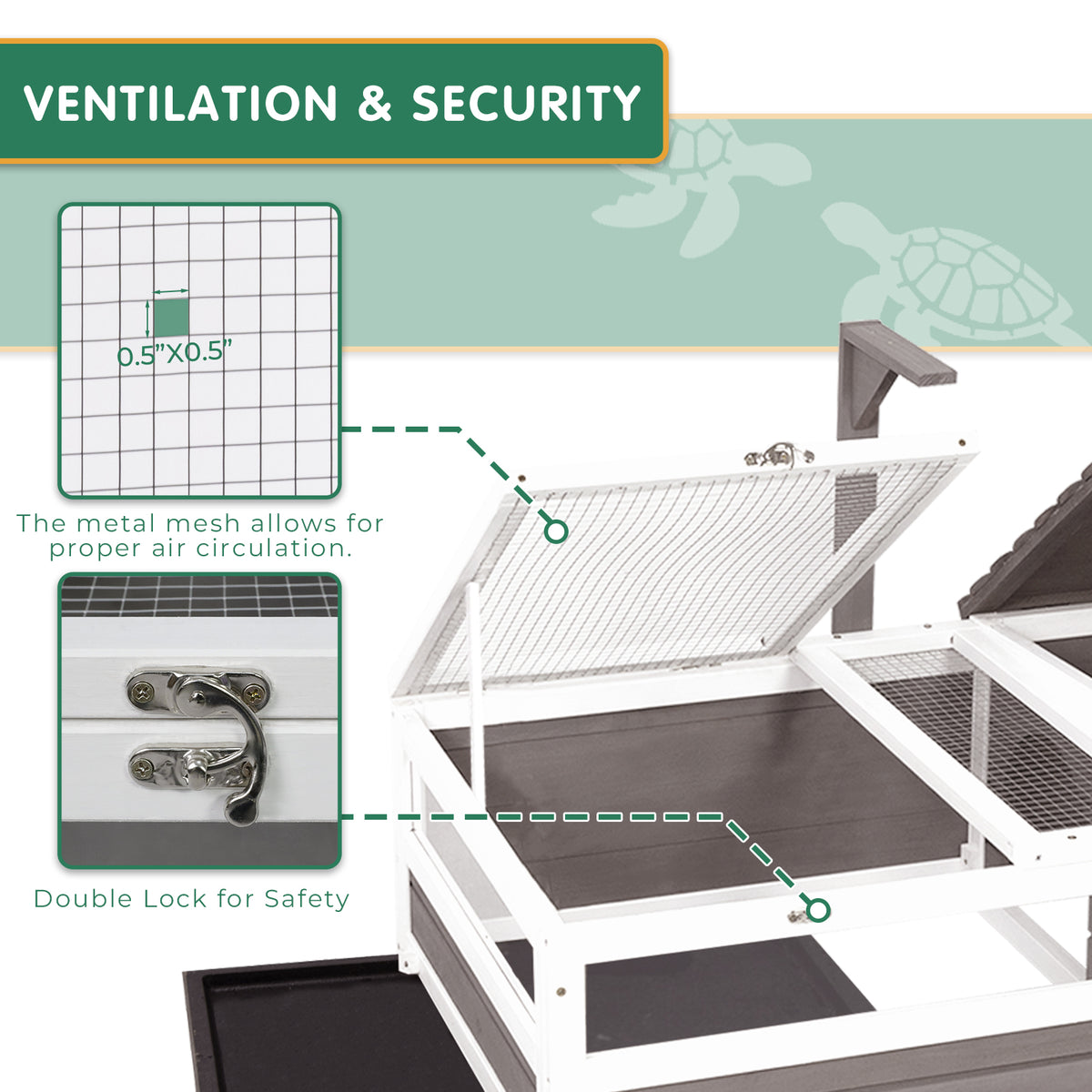 Reptile Cage - 37″L Wooden Tortoise/Turtle Habitat Grey - TOR03