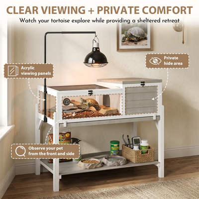 Wooden Tortoise  Enclosure with Detachable Legs, Light Stand & Storage Shelf-TOR04