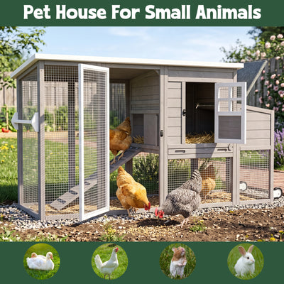 Small Chicken Coop with Run for 2-3 Chickens with Wheels