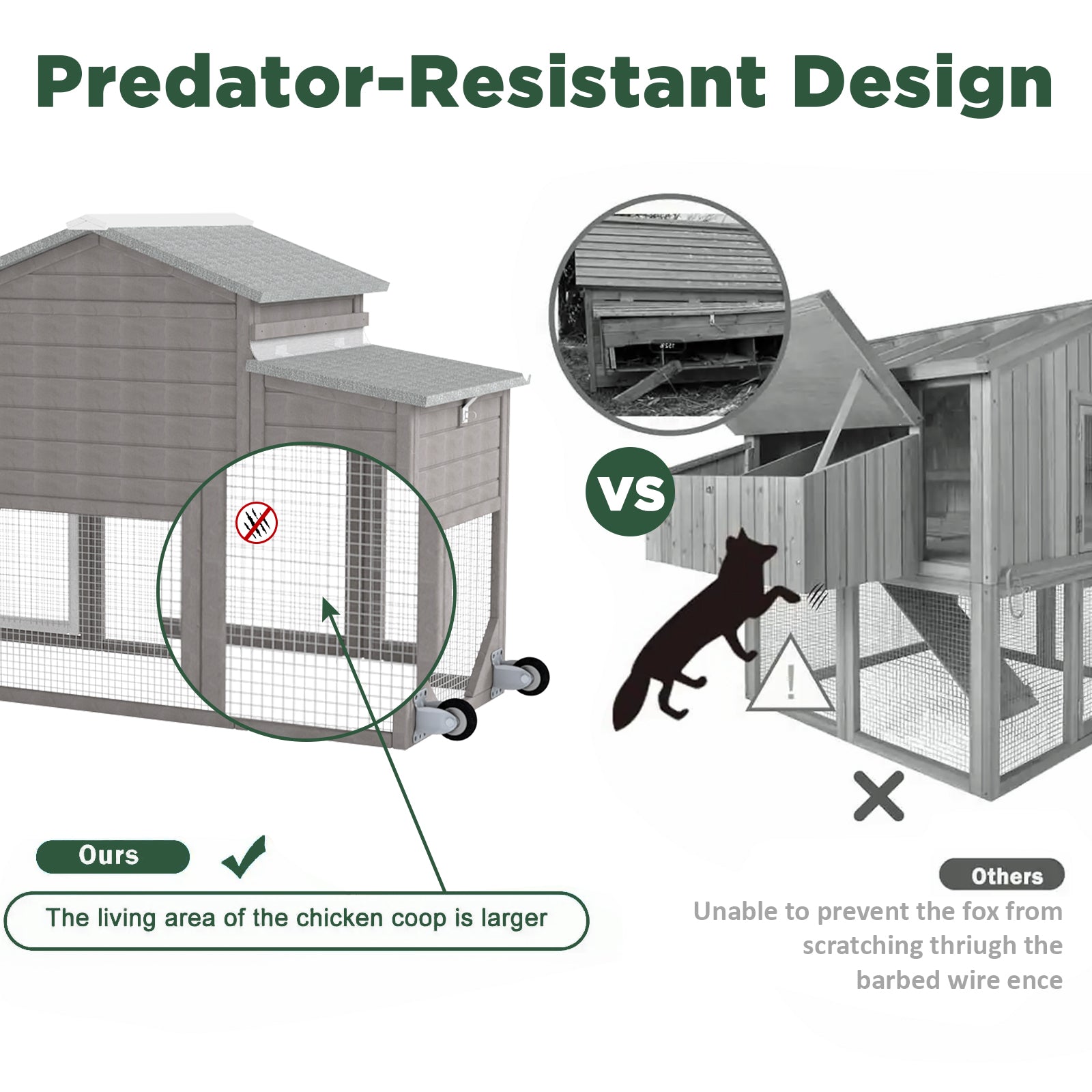 Small Chicken Coop with Run for 2–3 Chickens with Wheels – 01-Gray